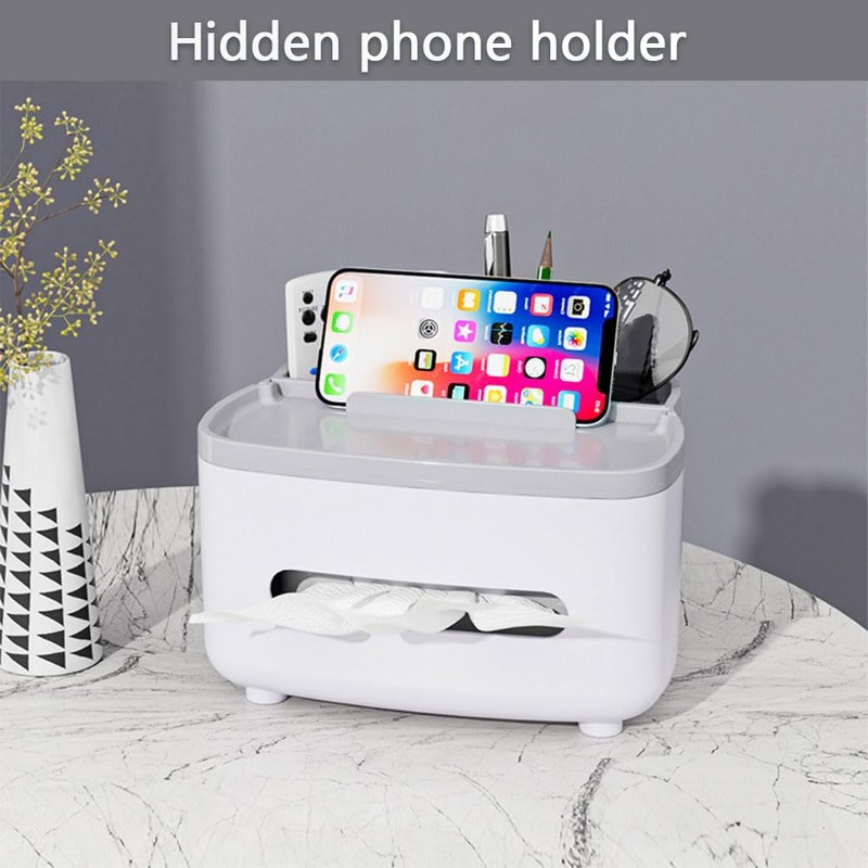 Multifunctional Rectangular Tissue Box Cover with Storage Organizer – 2-Piece