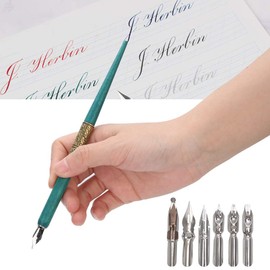 MUNEFE Dip Pen, Dip Pen Set with 6 Nibs, Dip Pen Wood English Calligraphy Set for Beginners Write Practicing English Calligraphy (Blue)