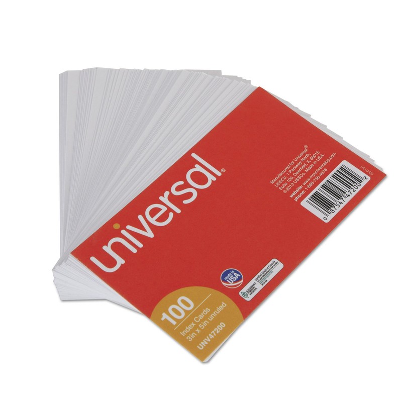 Unruled Index Cards 3 x 5 White 100/Pack