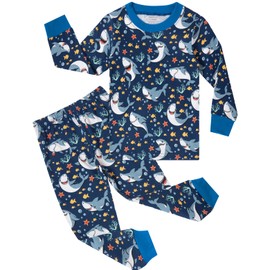 Popshion Boys Pajamas Shark Long Sleeve Cotton Pj Kids Bluey Clothes Set Winter Sleepwear 2 Piece Toddler Animal Pjs 6t