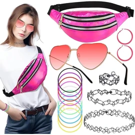 16 Piezas Ropa De Los 80s Para Mujer, Disfraz De Los 80's Mujer Con Brazaletes, Riñonera, Pendientes y Collar, Accesorios Retro Para Fiestas Temáticas