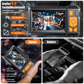 Endoscope Camera with Light 10 m, worahroe 1080P HD Boroscope Industrial Endoscope 4.3 Inch IPS Screen Inspection Camera IP67 Waterproof Tube Camera 8 mm Endoscope with 8 Adjustable LEDs