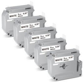 Aken 5 x Compatible M-K221 9 mm 0.35 Label Tape for Brother Ptouch MK-221 MK221 M-K221S Black on White Ribbons for Brother PT-65 PT-60 PT-90 PT-55 PT-70BM PT-75 PT-85 PT-100 PT-110