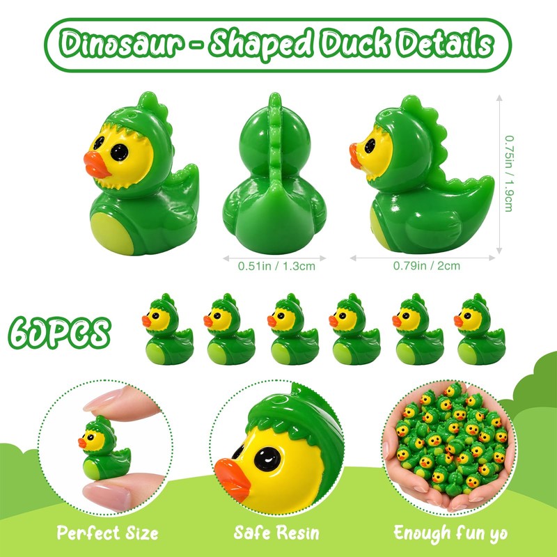 60 Pcs Mini Resin Dinosaur Ducks,Tiny Green Ducky Figurines