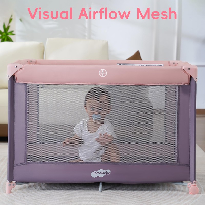 Pamo Babe Pack and Play with Bassinet, Pink Portable Playard
