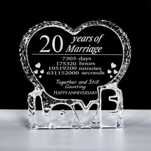 KWOOD Customized Engraved Heart-Shaped Crystal, 20 Year 20th Anniversary Wedding