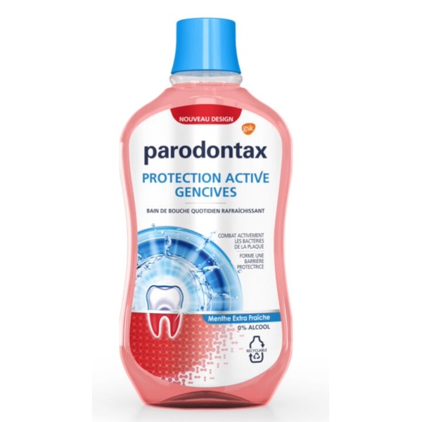 Parodontax Bain de Bouche Quotidien, Protection Active, Pour Les Gencives et Des Dents Saines, Extra Fraiche, Sans Alcool, 500 ml