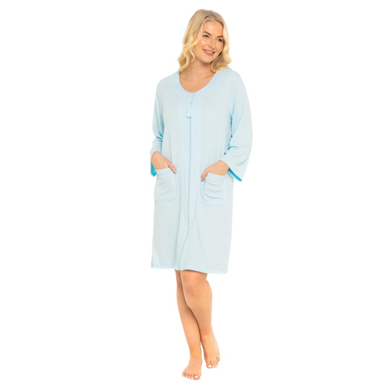 Ladies Super Soft Waffle Jersey Zip Front Dressing Gown, mint