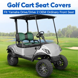 NOKINS Golf Cart Diamond Seat Covers Kit, Fit for Yamaha Drive/Drive 2 OEM Standard Front Seat Cushion, Golf Cart Vinyl Seat Cover, No Nails Required (Dark Green and Black)