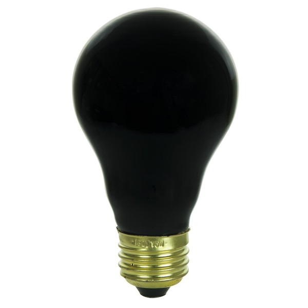 Sunlite 01096 Incandescent A19 Black Light Bulb, 75 Watts, E26 Medium Base, Dimmable, Party Decoration lamp, Holiday Lighting, Household Lighting, Mercury Free, Black, 1 Count