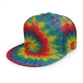 Gorra de béisbol para hombre y mujer, color arcoíris teñido anudado, ajustable, estampado 3D, Snapback plano, sombrero de hip hop, Teñido tie dye arco iris, Talla única