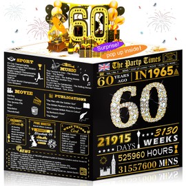 60th Birthday Cards Funny 3D Pop Up Gifts with Envelope for Women Men Wedding Anniversary Party Decorations Born In 1965 60 Year Old Poster Greeting Cards for Grandma Mum Dad Husband Wife Aunt Uncle