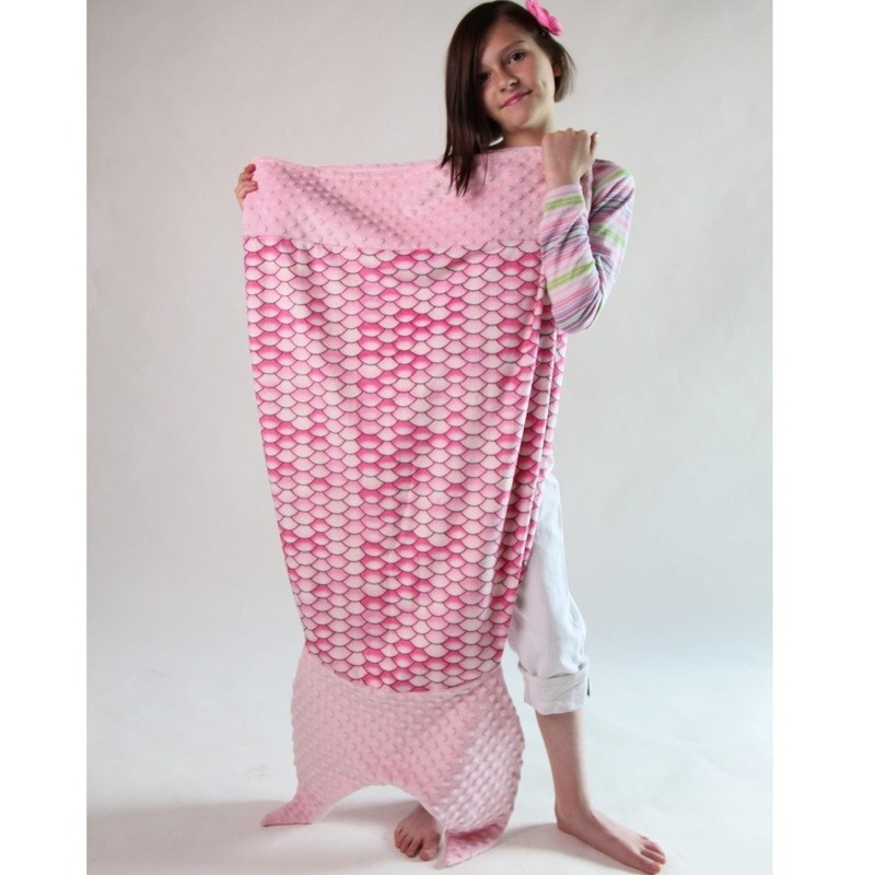 Girls Pink Scales Minky Dot Velboa Mermaid Tail Blanket 47"