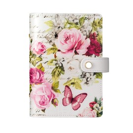 Recycled Leather Journal Travel Refillable Notebook System Notebook A5/A6 Loose Leaf Filofax Customized Monthly Weekly Daily Schedule 6 Ring Stainless Steel Binder Planner Organizer (Butterfly Rose A6)