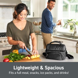 Bentgo Deluxe - Bolsa de almuerzo duradera y aislada con bolsillo exterior con cremallera, bolsillo interior de malla, correas acolchadas y ajustables y cremalleras de 2 vías - Se adapta a todas las loncheras Bentgo (negro carbono)