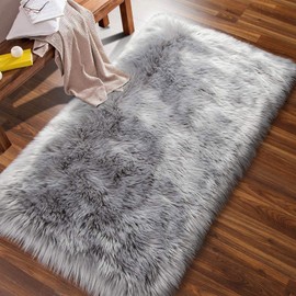 AUFELL Faux Sheepskin Rug Fluffy Rug,Fluffy Area Small Rugs Shaggy Rugs for Bedroom Rug Fluffy Sofa Floor Carpet Home Decoration Grey Rugs (Grey 23.6 x 35.4 inch)