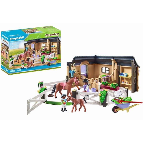 PLAYMOBIL Country 71238 Riding Stable, Horse Box with Small Attachment