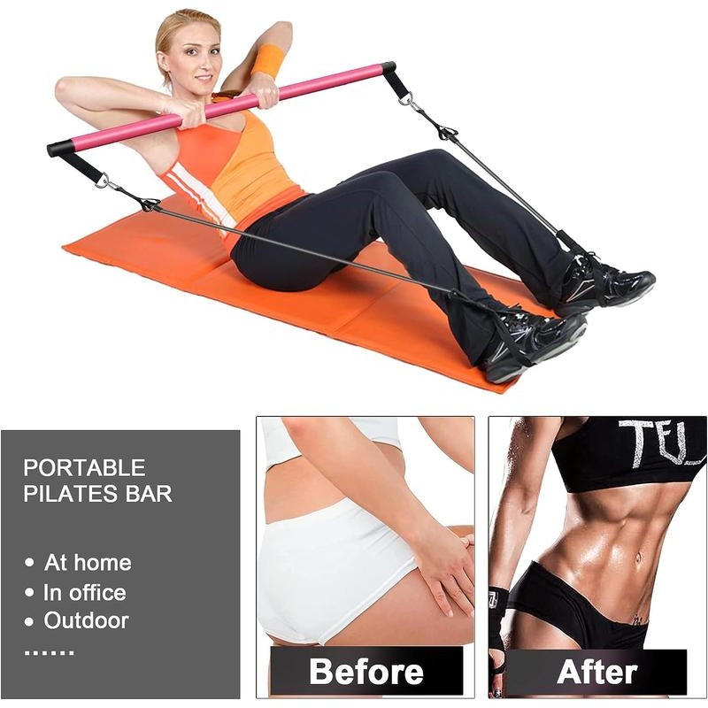 Pilates Bar Kit with Resistance Bands Portable 3-Section Pilates Bar