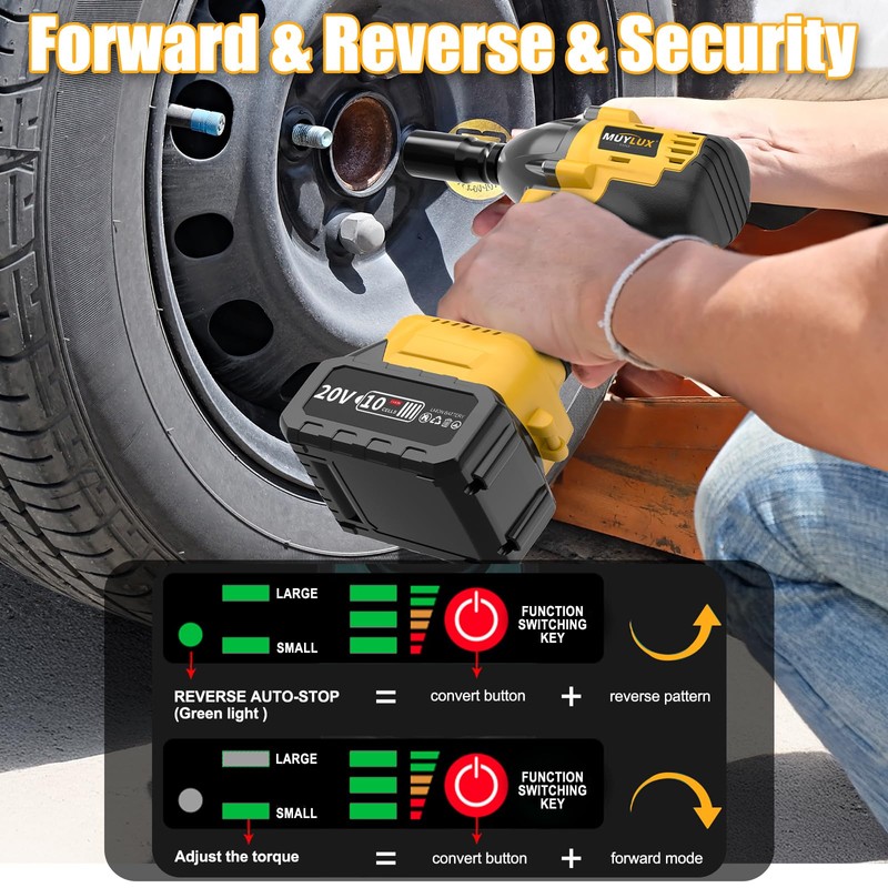 Muylux 4.0Ah Battery Cordless Impact Wrench, Brushless 1/2 Impact Gun,