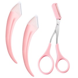 Eyebrow Shaping Tool Set of 2 Eyebrow Scissors Trimmer Scissors with Comb Eyebrow Trimmer Tool Auxiliary Comb for Men Women Eyebrow and Eyelashes (Pink)