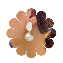 Inilbran Boho Pearl Stud Earrings Vintage Acrylic Oval Pearl Earrings White Pearl Dangle Earrings Oversized Pearl Statement Earrings Jewellery for Women and Girls, Zinc