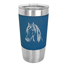 LaserGram 20oz Vacuum Insulated Tumbler Mug, Horse Head 1, (Faux Leather, Dark Blue)