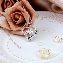 Heart Print Necklace Sterling Silver Adjustable Cute Animal Pendant Necklace for Women Puppy Pet Paw Print Necklace Dog Bone Necklace Cubic Zirconia Love Heart Necklace, Sterling Silver