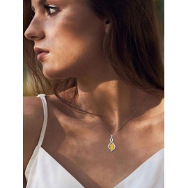 November Birthstone Necklace for Women, 925 Sterling Silver Citrine Pendant Necklaces Oval Sparkle Birthstone Charms Birthday Christmas Jewellery Gifts for Women Mother Wife Grandma, 45+5 cm