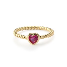 Precious Pieces 14K Gold-Plated Twisted Rope Band Baby Ring with Ruby July CZ Birthstone Heart for Babies, Infants, Toddlers, Kids, and Little Girls (Size 2)
