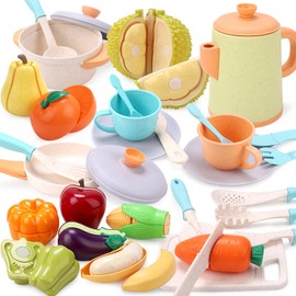 RUIDYA Pretend Play Set, Food, Educational Toy, Vegetables, Fruits, Pots, Pretend Play Utensils, Fruits, Realistic Foods, Pretend Play, Parent-child Play, Girls, Boys, Popular, Birthday Gift