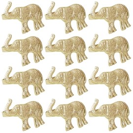ALPHA Living HOME - Juego de 12 servilleteros de metal dorado - Servilleteros de elefante, decoración de mesa, decoración de boda, suministros de fiesta, accesorios de comedor, soportes para