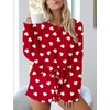 Women's Ruffle Long Sleeve Tops and Shorts Hearts Pajama Sets