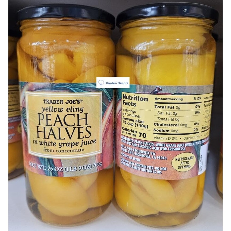 Trader Joe's Yellow Cling Peach Halves in white grape juice