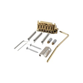 OVSAL 10.5mm Electric Guitar Bridge with Stainless Steel Saddles Plate Brass Block 2 Point Tremolo Bridge Compatible with Stratocaster Strat 6 String Electric Guitar Replacement Parts (Pearl Gold)