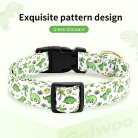Gelwoo Cotton Dog Collar,Soft and Cute Puppy Collars with Dinosaur Patterned Design for Girl Female Boy Dogs,Adjustable Buckle Pet Collar for Small Medium Large Dogs (Green Dinosaur, S)