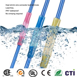 100PCS Heat Shrink Butt Connectors Solder Seal Terminals, Insulated Waterproof Marine Automotive Copper Wire Electrical Kits Electrical Wire Crimp Connector Assortment 10-22 AWG with case