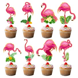 36pcs Glitter Pink Flamingo Cupcake Toppers Decoration Flamingo Themed Birthday Party Supplies Flamingo Party Cupcake Toppers Decorations for Hawaiian Tropical Theme Party Baby Shower Supplies