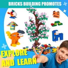Cumeysnon 1800 Pieces Building Bricks,205 Pcs Flowers and Tree Accessory,Bulk Classic Building Blocks Blocks Basic Box Compatible, 12 Colors 14 Random Bulk Shapes,Toy for Boys Girls 6 Years Old and Up