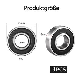 T TAKONE Pack of 3 Ball Bearings 12 mm Inner Diameter, Compatible with Ninebot Max G30 G30D - Stainless Steel 6001-2RS Ball Bearing with High Speed