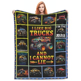 Monster Cartoon Truck Blanket Monster Jam Grave Digger Throw Blanket Truck Car Lover Gift for Boys Kids Room Decor Soft Warm Fleece Flannel Plush Blankets for Couch Sofa Bed 40"X50"