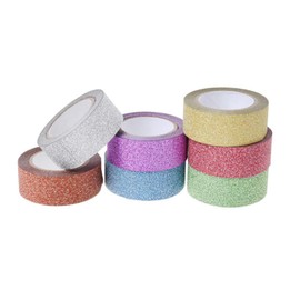 tooloflife 4Pcs Silver Glitter Washi Tape Sparkle Pastel Decorative Tapes 8 Colors for DIY, Crafts, Gift Wrapping, Scrapbook Supplies