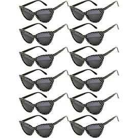 OWL 12 Pack Cat Eye Sunglasses for Women, UV Protected Smoke Lens Cateye Sunglasses Bulk, Retro Black Polka Dot Cateye Shades