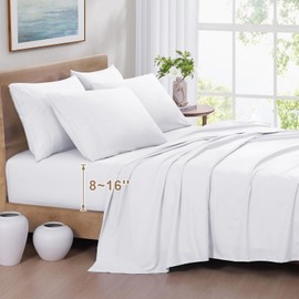 California King Sheet Sets - 6 Piece Hotel Luxury Cal King Sheet Set - Soft & Wrinkle Free Hotel Quality Cal King Fitted Sheet with Elastic, Easy Care Breathable Bedding Sheets & Pillowcases White