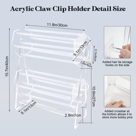 Acrylic Hair Accessories Organizer Holder, 360-Degree Rotating Claw Clip Holder and Storage Double Layers Acrylic Clear Hair Clip Organizer with Side and Bottom Organizer for Women and Girls