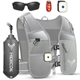 Running Vest for Men and Women, Universally Adjustable and Ultralight Running Vest with Water Bottle, Reflective Running Vest, Hydration Backpack for Running (Silver, One Size)