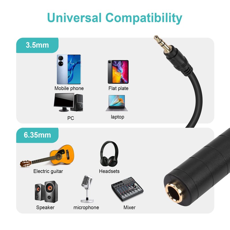 PNGKNYOCN 1/4 to 1/8 Stereo Audio Cable, 30 cm 3.5