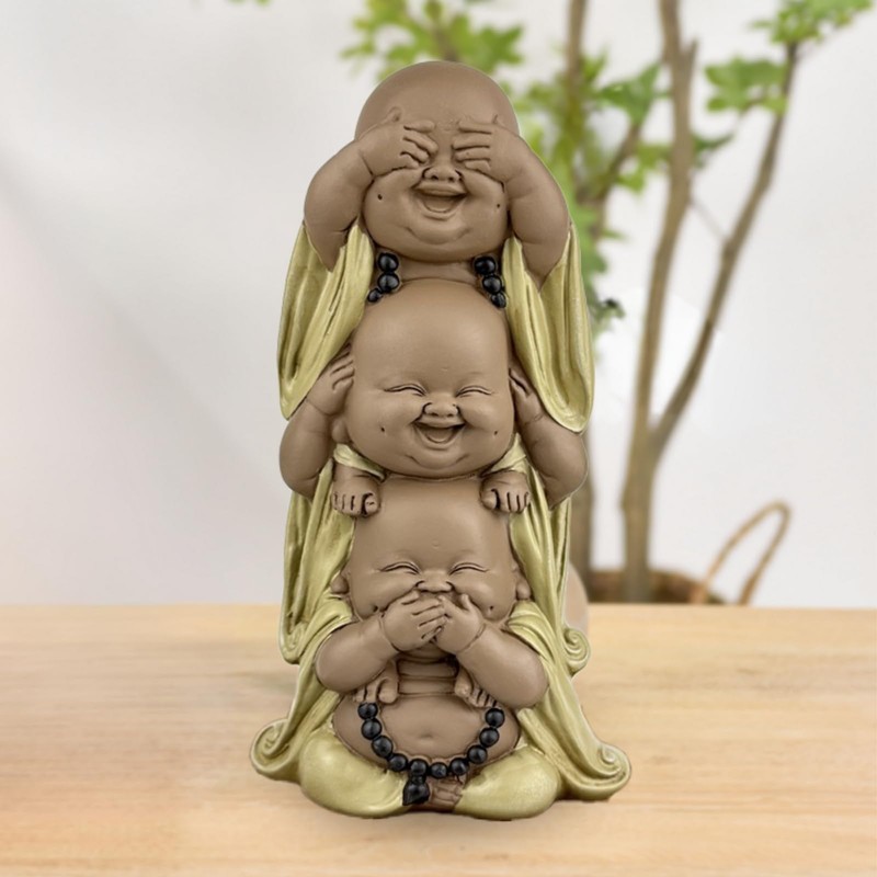 Zen'Light Statue of 3 Laughing Buddhas - See Nothing -