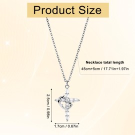 Mikovivi Cross Crown Necklace for Women, Paved Cross Rotated Crown Necklace Dainty Diamond Cross Pendant Necklace for Women Trendy Jewelry Gifts (Silver)