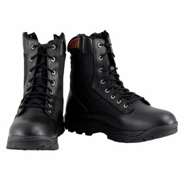 Milwaukee Leather MBM9110 Men's 9in Black Leather Lace-Up Tactical Boots with Side Zippers - 9.5