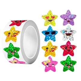 Star Foil Stickers 500PCS Glitter Envelope Seals with 8 Colours & Expressionsfor Classroom Rewards Gift Wrapping Crafts Decorations